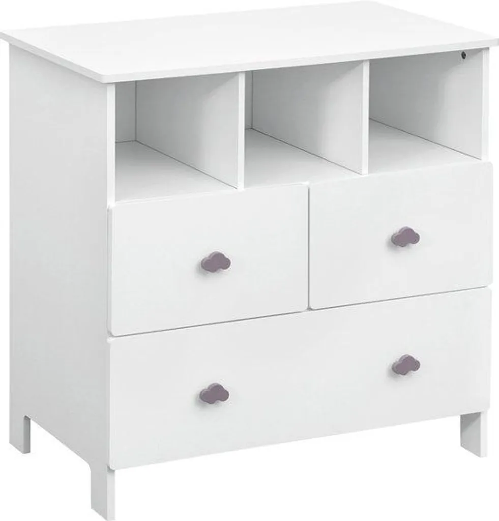 Commode 3 tiroirs blanche en bois MDF, 82 cm de hauteur pour enfant