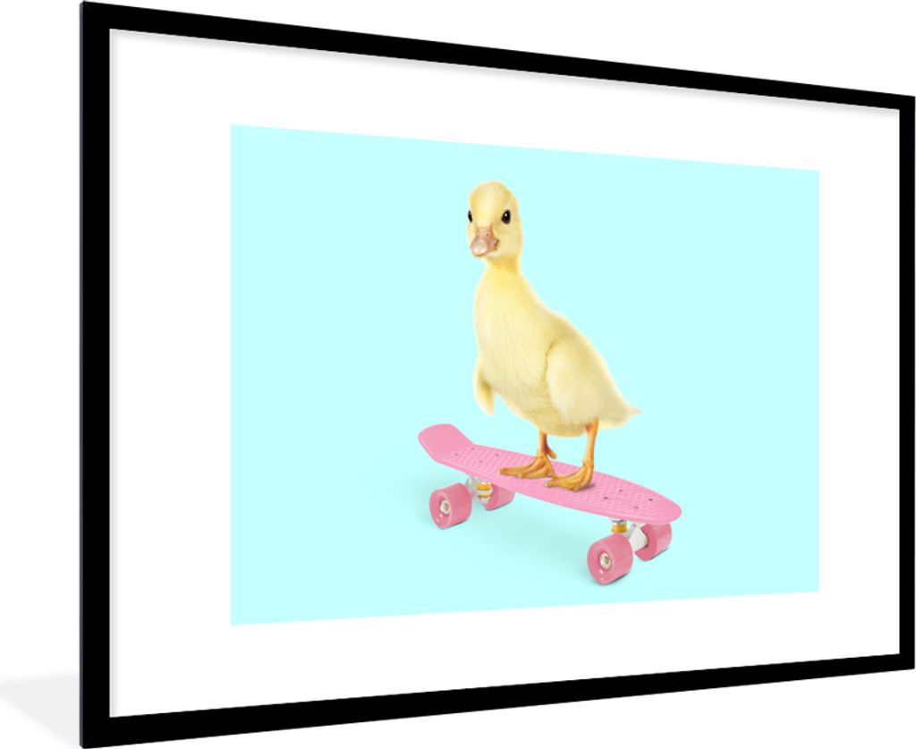 MuchoWow® Gerahmtes Poster Ente - Küken - Skateboard - Blau Produktbild 