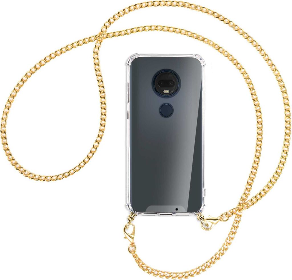 Handykette Backcover-Schutzhülle mit Band (Metall goldfarben) für Motorola Moto G7 / G7 Plus - goldfarbene Kette