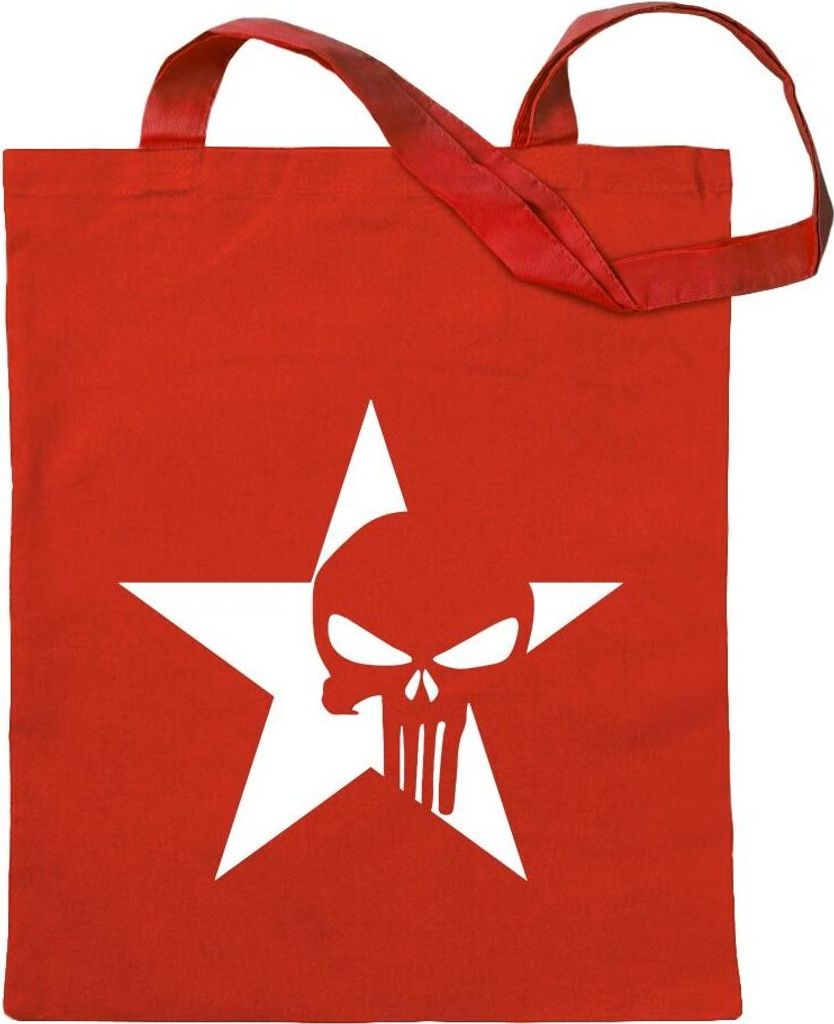 Kiwistar - Baumwolltasche - rot - US Punisher Stern Star - Tragetasche Stoffbeutel Umhängetasche langer Henkel