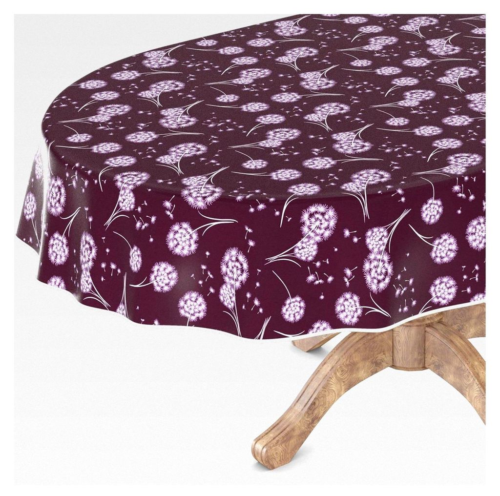 Wachstischdecke abwaschbar für Gartentische, eckig, rund, oval, 140 x 180 cm mit Saum Pusteblume Bordeaux