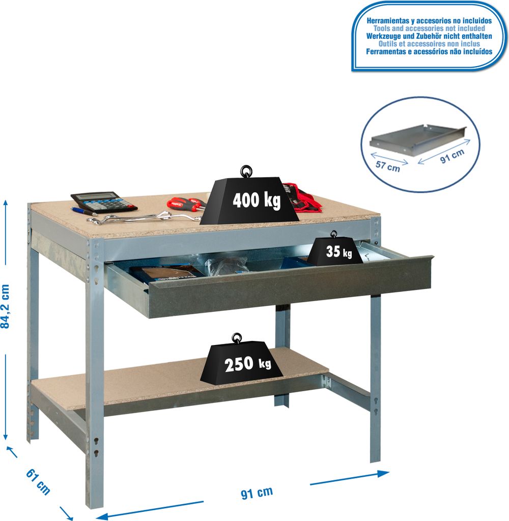 Simonrack Werkbank SIMONWORK BT0 BOX grau 1 Schublade 91,0 x 61,0 x 84,2 cm