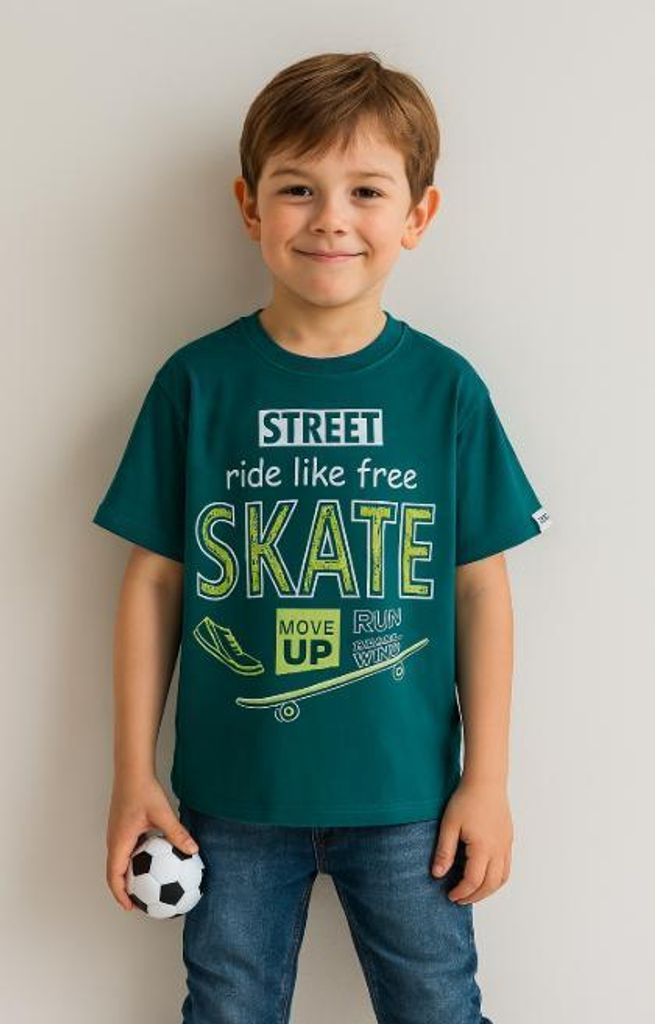 T-Shirt für Jungen – 100 % Baumwolle – Größe 134, Alter 9 Jahre - Schmaragdgrün