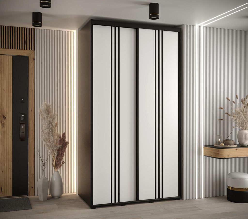 Kleiderschrank YVONA 6 - 130/60 cm, schwarz/weiß/schwarz