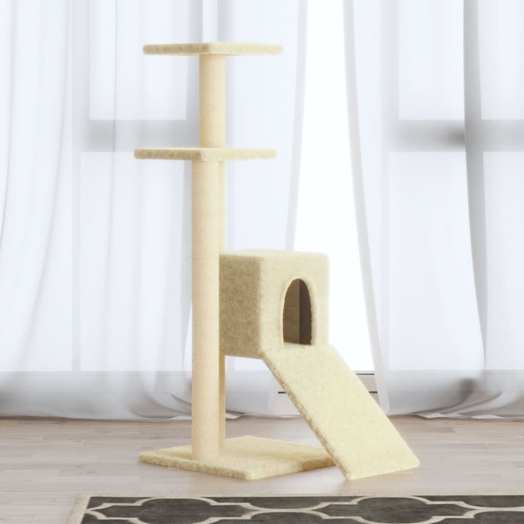 (Robust Möbel)Kratzbaum - modernes Design - Katzenbaum - mit Sisal-Kratzsäulen Creme 92cm NEU966817 - Kratzbäume