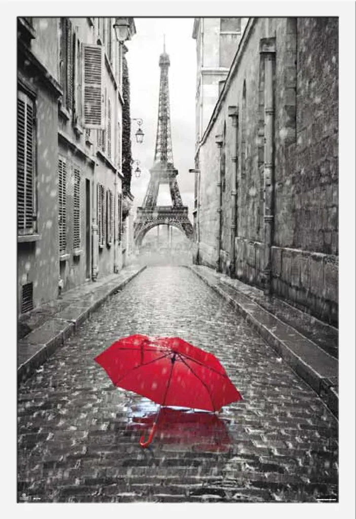 Poster Paris Parapluie Shinsuke® Cadre MDF Blanc et Vitre Acrylique
