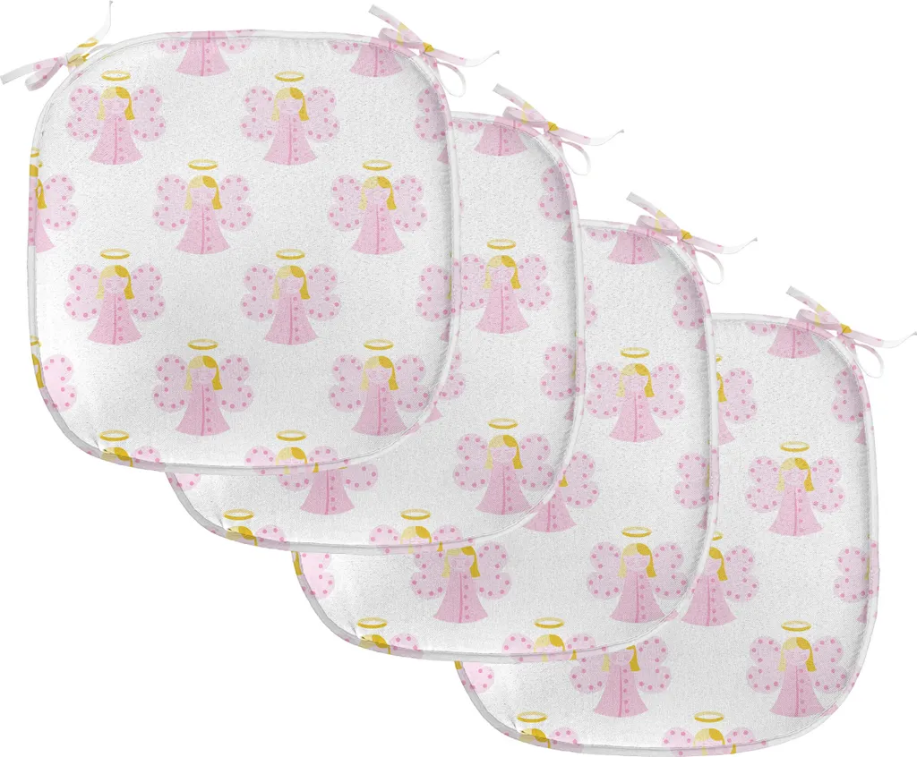ABAKUHAUS Cuscini per sedie da pranzo, Fata con aureola, Cuscini decorativi impermeabili con cinturini per sedie da cucina, 40 cm x 40 cm, confezione da 4, marrone, giallo, rosa baby