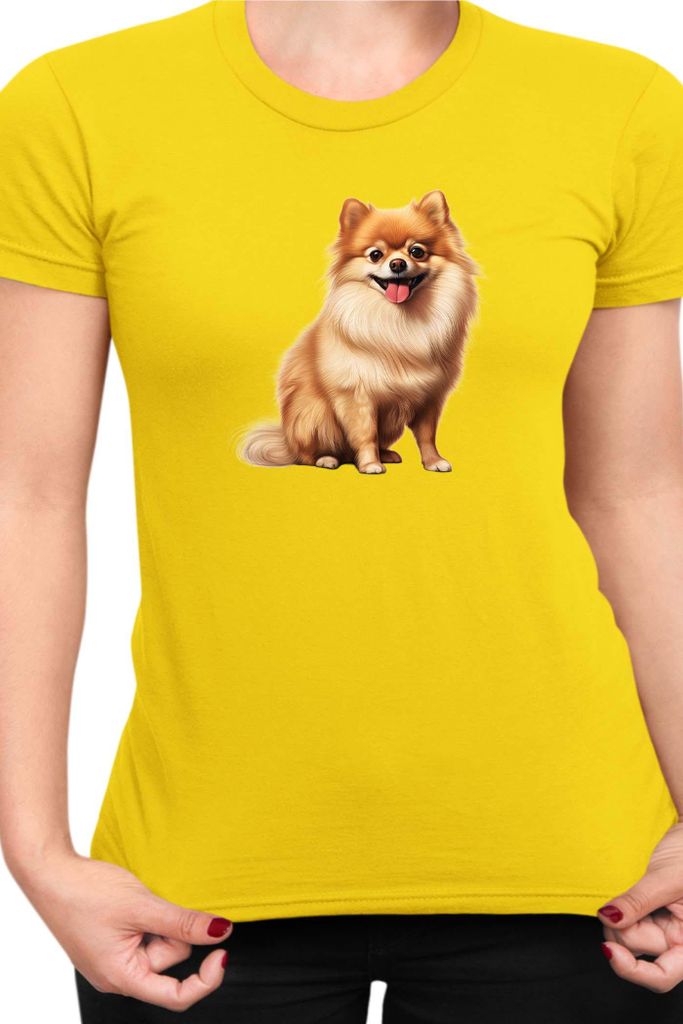 Damen T-Shirt Dogs Breeds Pomeranian Dog Breed 006, Lady L / Gelb