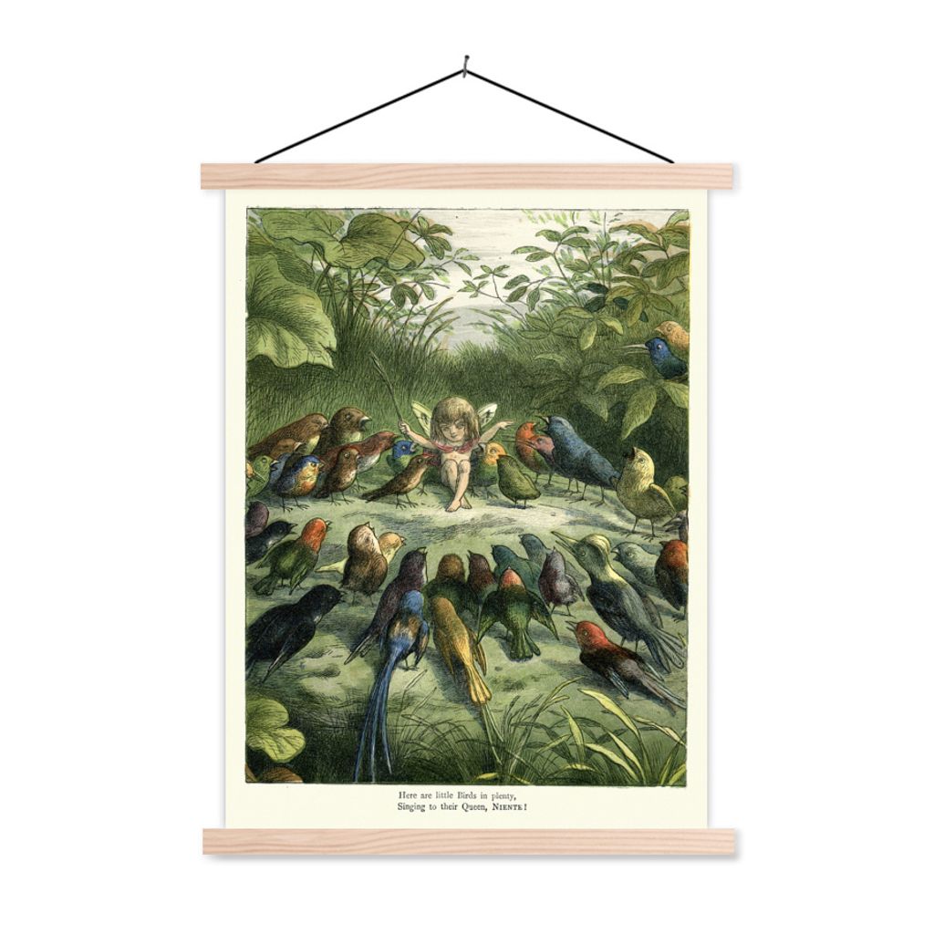 MuchoWow Textilposter Antiker Vogeldruck Elf 40x53 cm mit holzfarbenen Rahmen - Schlafzimmer