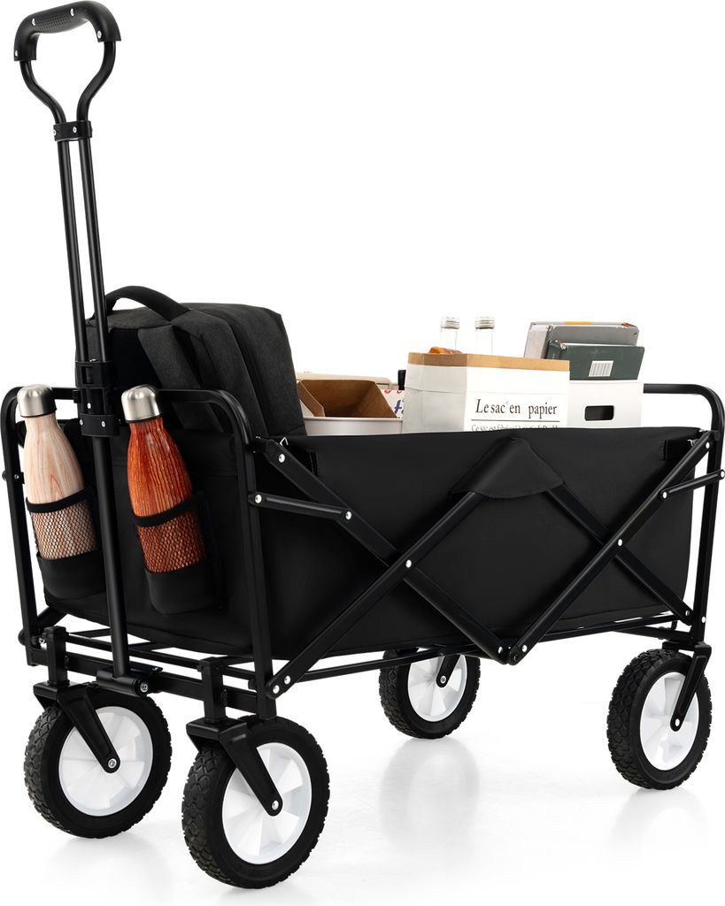 GOPLUS Bollerwagen faltbar, Handwagen mit verstellbarem Griff & Getränkehaltern, 82L Strandwagen klappbar Faltwagen Leiterwagen für Camping Einka...