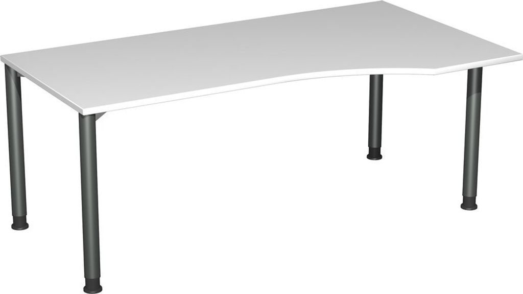 PC-Tisch, rechts, BxTxH 1800x800-1000x680-800 mm, höhenverstellbar, Platte lichtgrau, Rundrohrgestell anthrazit