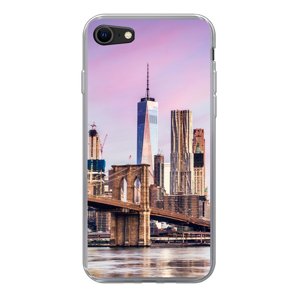MuchoWow Handyhülle Schutzhülle Hülle für iPhone 7 Brooklyn Bridge und die New Yorker Skyline Silikon Softcase Handy Hülle - Kartenhalter