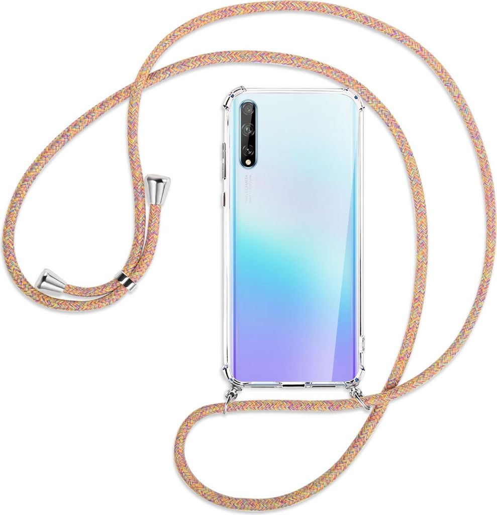 Handykette Backcover-Schutzhülle mit Band (Metall silberfarben) für Huawei P Smart S // Enjoy 10s / Y8p - Rainbow