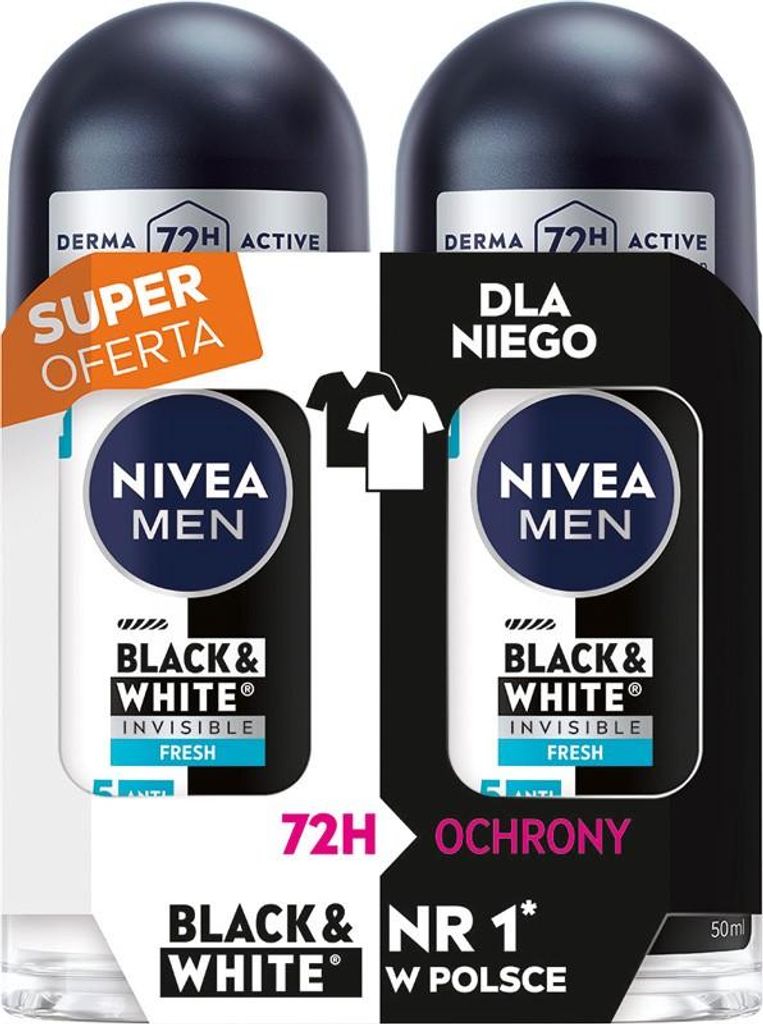 NIVEA MEN Roll-on Antitranspirant Black & White Invisible Fresh DUO 2x50 ml