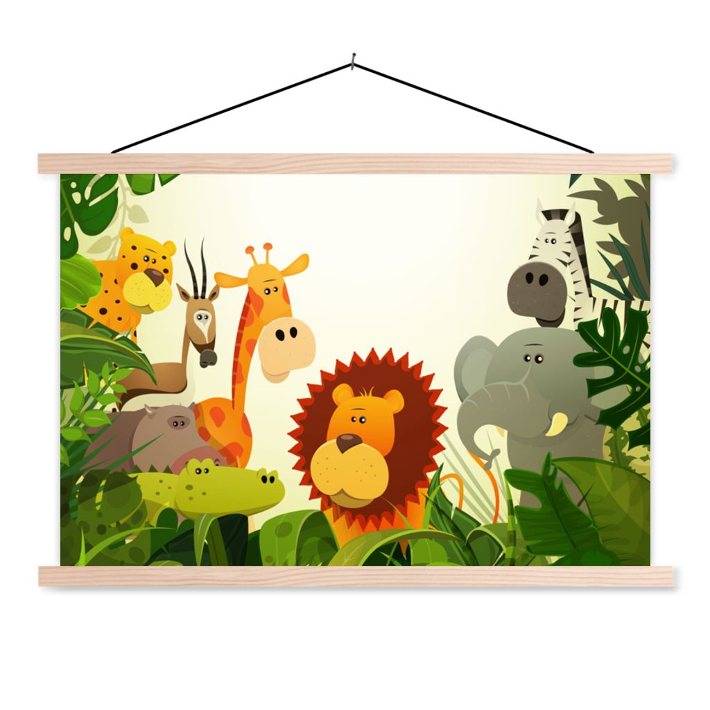 MuchoWow Textilposter Dschungel - Schlange - Löwe - Pflanzen - Jungen - Mädchen - Baby - Kinder 120x80 cm mit holzfarbenen Rahmen - Aufhängeset