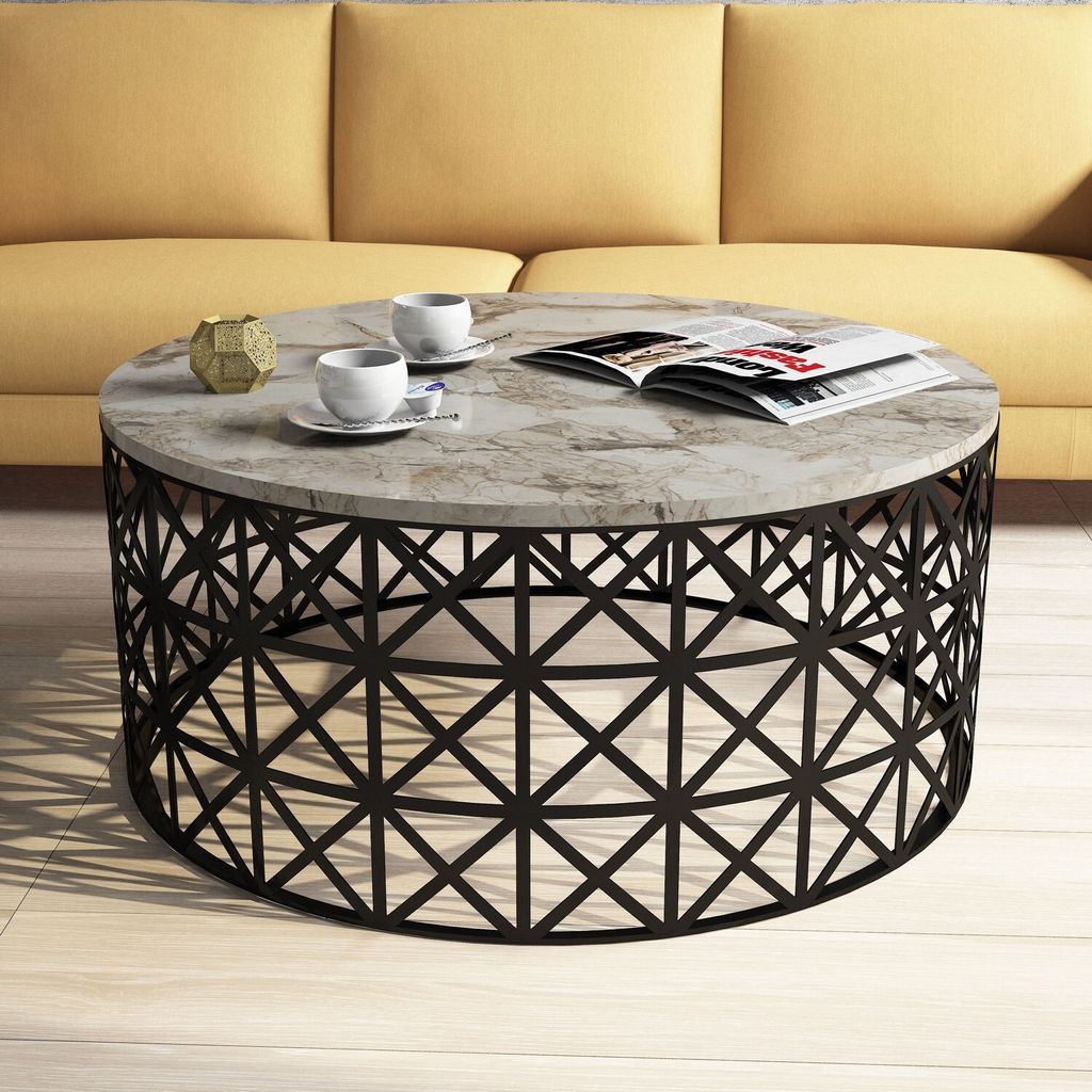 Skye Decor, Selin - White Marble, Couchtische, Weiß, 90 x 38 x 90 cm