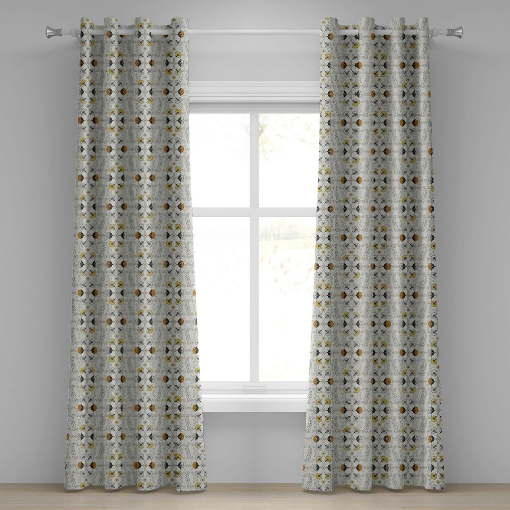 ABAKUHAUS Grau und Gelb Ösenvorhang, Ethnischer Paisley-Art-Blumen Ivy Szills verlässt Bild, Dekorative 2-Panel-Fenstervorhänge, 280 cm x 260 cm...