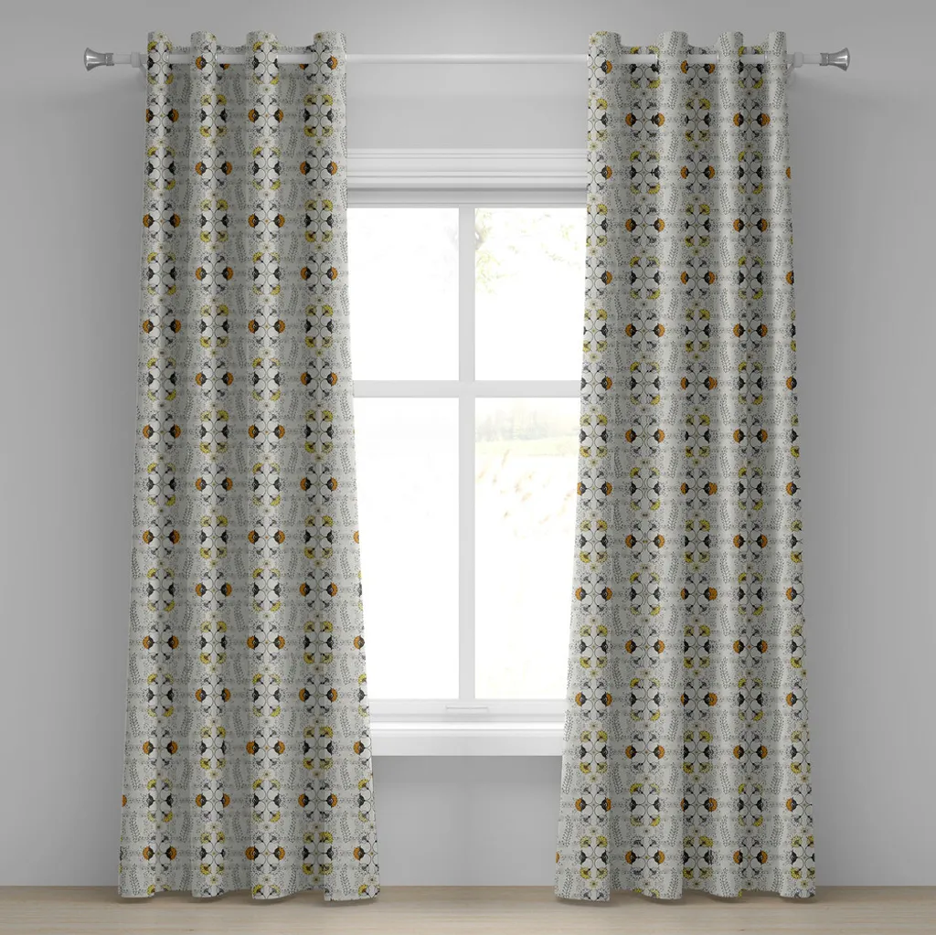 Rideau à œillets gris et jaune ABAKUHAUS à motif paisley - 280x245 cm