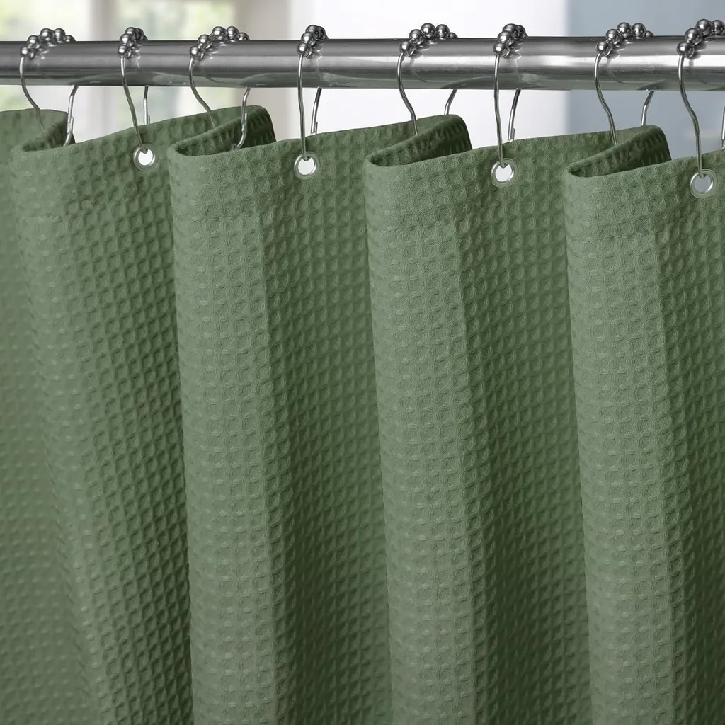 Rideau de douche gaufré vert 182x182 cm étanche avec anneaux inox
