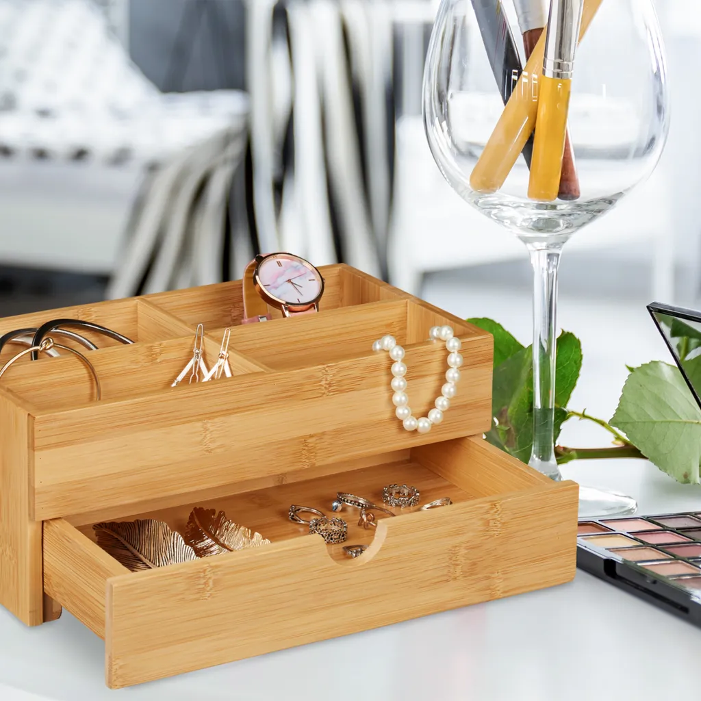 Organizzatore di Stoccaggio in bambù, Organizer Multiuso per Armadietti, con Porte Reversibili, Scatola Impilabile più Grande per Libri, Snack, Giocattoli, Articoli Vari,Wood,51×31cm/20×12in