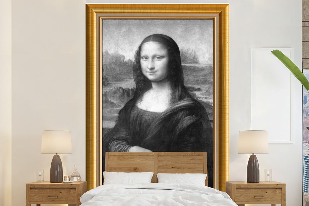 MuchoWow Fototapete für Wohnzimmer oder Schlafzimmer Wandtapete Vinyl Motivtapete Mona Lisa - Leonardo Da Vinci - Gold - Liste - 160x240 cm - Vi...