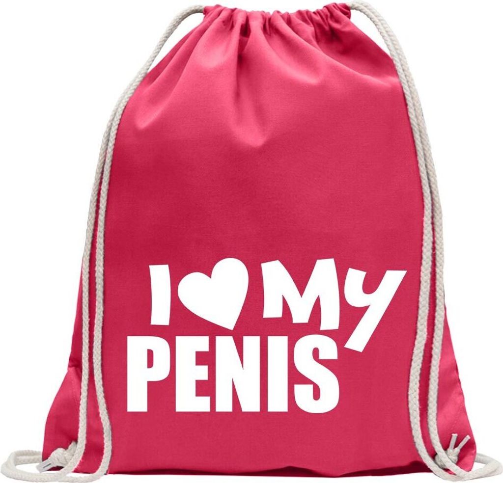 Kiwistar - Turnbeutel - pink - I Love my Penis - Fun Rucksack Sport Beutel Gymsack Baumwolle mit Ziehgurt