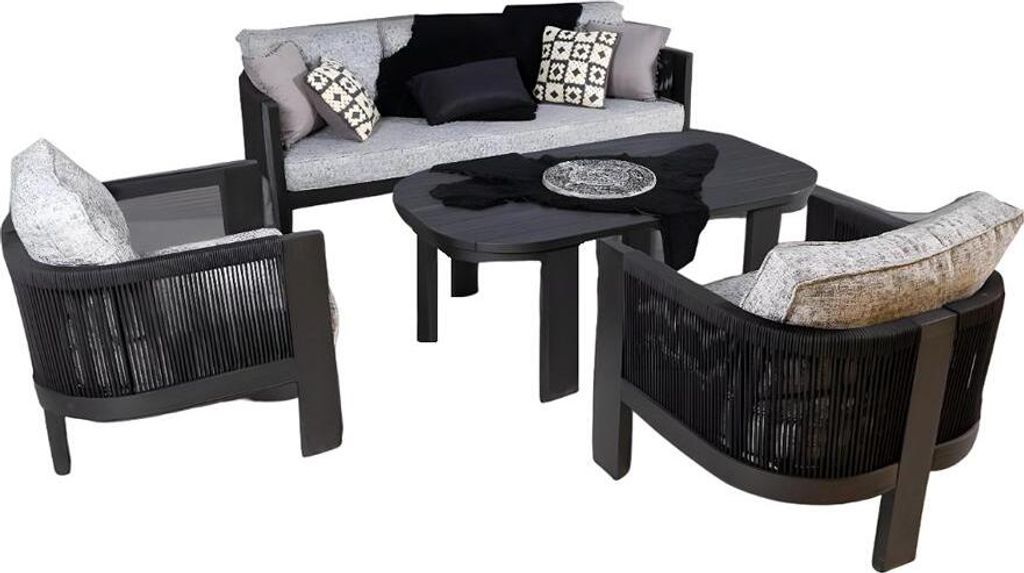 Sitzgruppe Gartenmöbel Set Sofa Sessel Couchtisch 4tlg Terrasse Schwarz