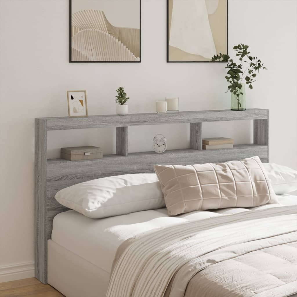 "2026 Promotion" LED-Kopfteil mit Ablage Grau Sonoma 180x17x102 cm - Bettkopfteil CC30088