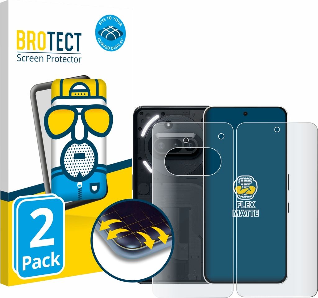 2x BROTECT Fullscreen Schutzfolie für Nothing Phone (3a) (Display+Rückseite) Displayschutz Folie Fullcover Matt Entspiegelungsfolie