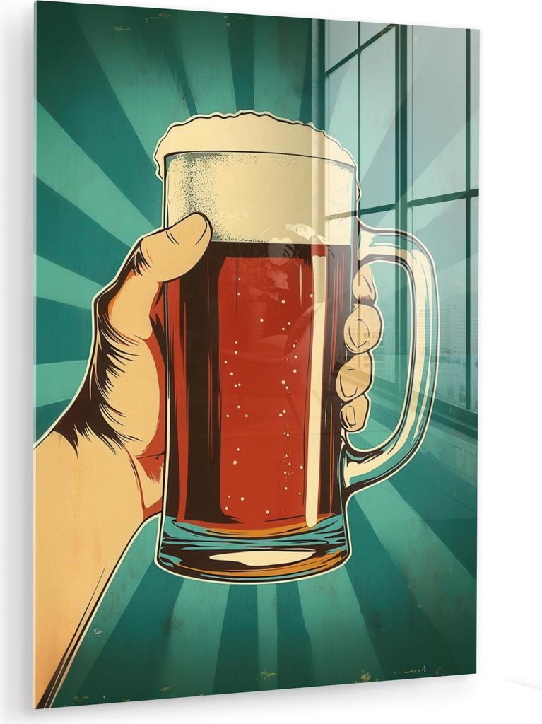 MuchoWow Glasbilder - Bilder auf Wandbild - Foto auf Glas Bierglas - Schaumstoff - Retro - Grün 30x40 cm Wanddekoration aus Glas - Acrylglasbild -...