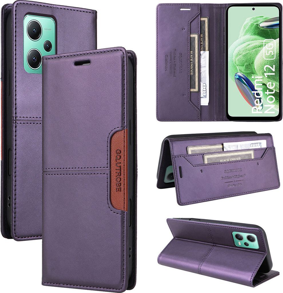 Handyhülle für Xiaomi Redmi Note 12 5G/Poco X5 Hülle, Leder Flip Wallet Kartenfach Stand Schutzhülle Lila