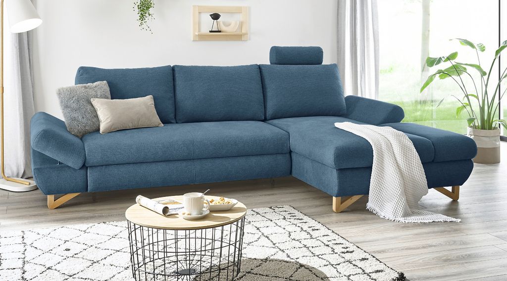 Ecksofa "Skalm" in blau Struktur-Stoff Wohnzimmer Sofa 284 cm