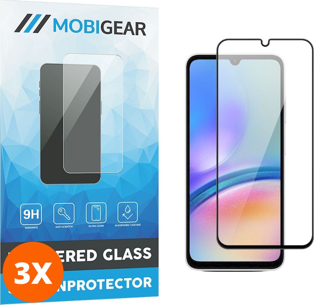 Mobigear Premium 9.98 Samsung Galaxy A05s Panzerglas Gehärtetes Glas Displayschutz - Hüllenfreundlich - Schwarz (3er Pack)