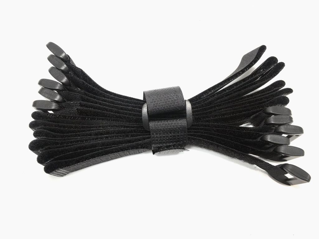 FrogJim 20cm Klett Kabelbinder schwarz mit Schnalle, 50er-Pack