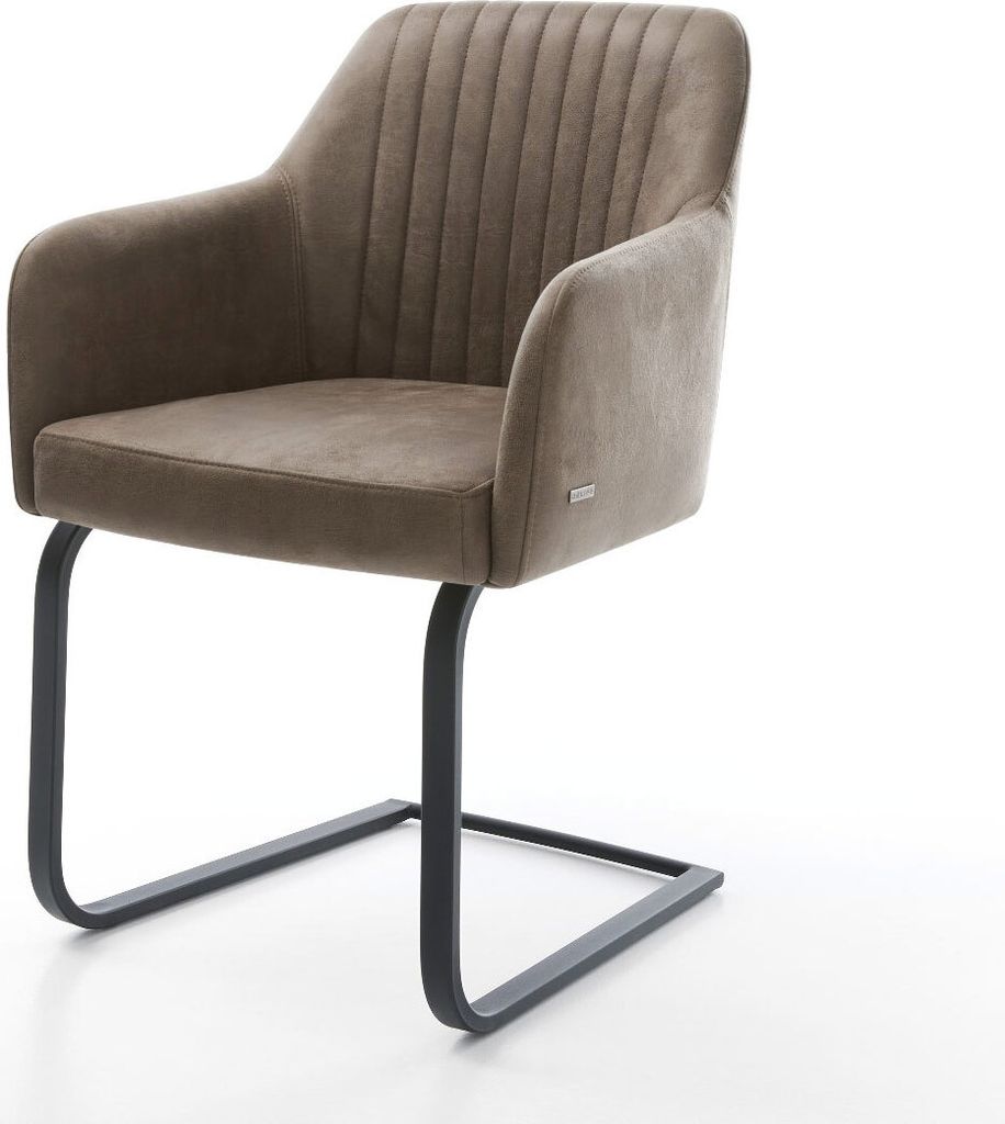 DELIFE Freischwinger Greg-Flex Mikrofaser Taupe Vintage Freischwinger flach Schwarz Taschenfederkern