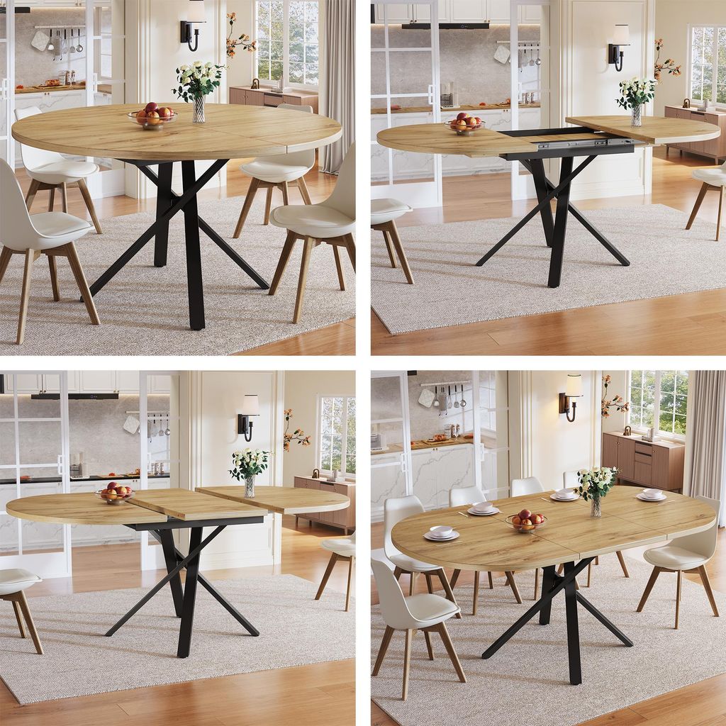 Ausziehbarer Esstisch 100-140cm – rund-oval, stabiles Produktbild 