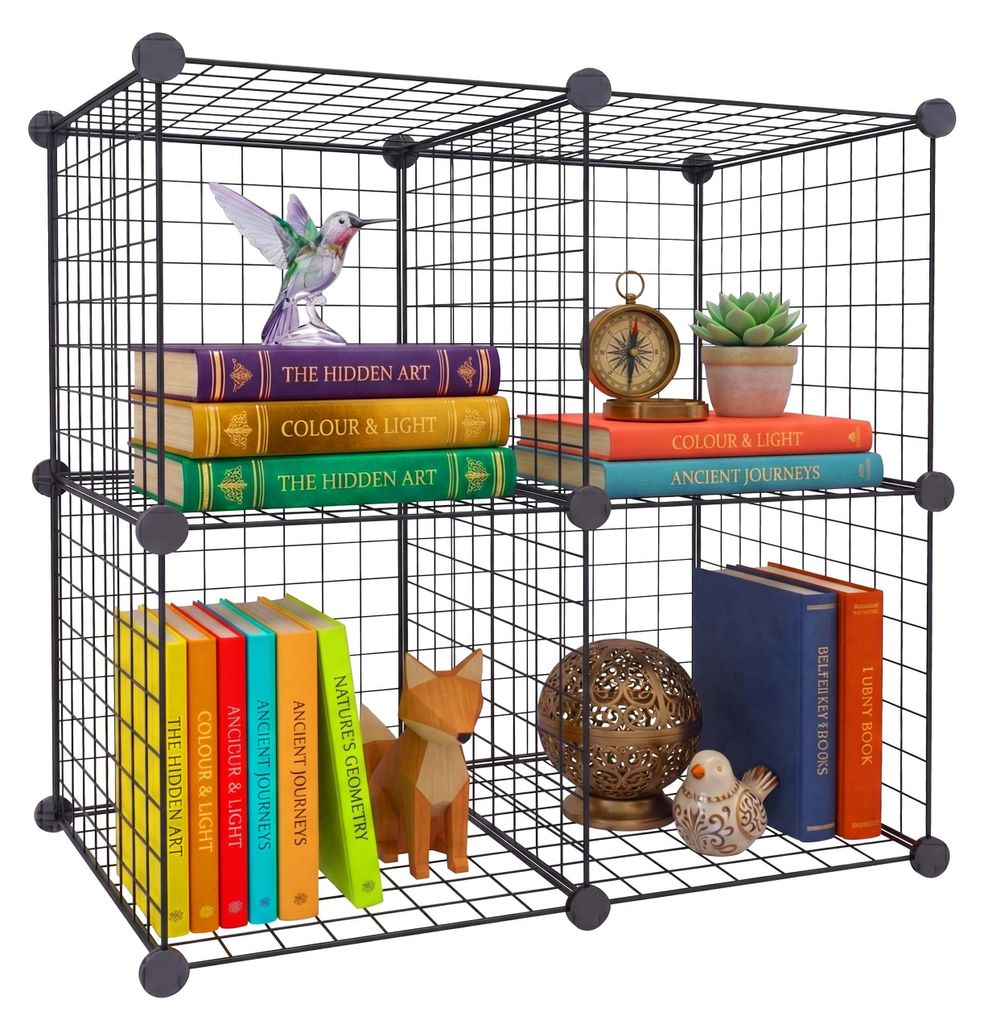 Relaxdays Steckregal, Würfelregal modular, Regalsystem, 4 Cubes, DIY, HxBxT: 75x75x37 cm, Drahtregal, Metall, schwarz