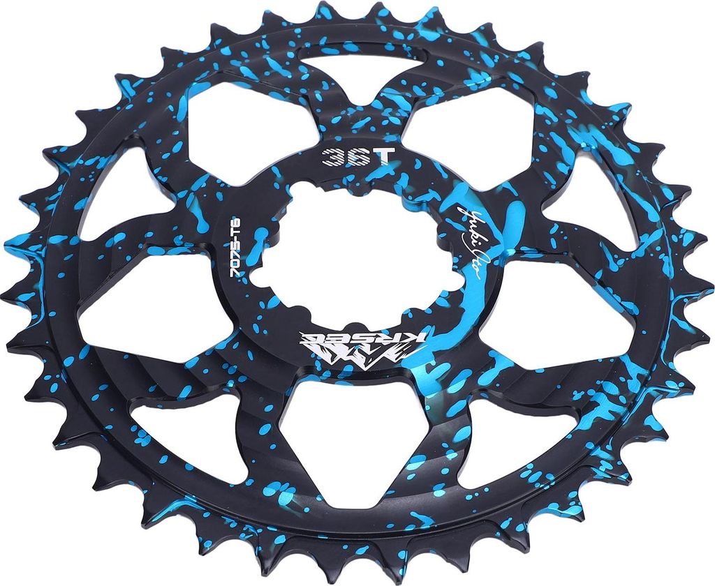 36T Fahrradkettenblatt 7075 Aluminiumlegierung Leichtes positives/negatives Zahnrad für GXP-Rennräder Blau-Schwarz-Camouflage