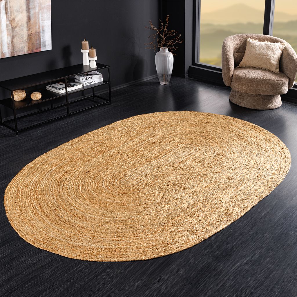 riess-ambiente Ovaler Teppich PURE NATURE 230x160cm Jute handgewebt Flachgewebe Naturteppich