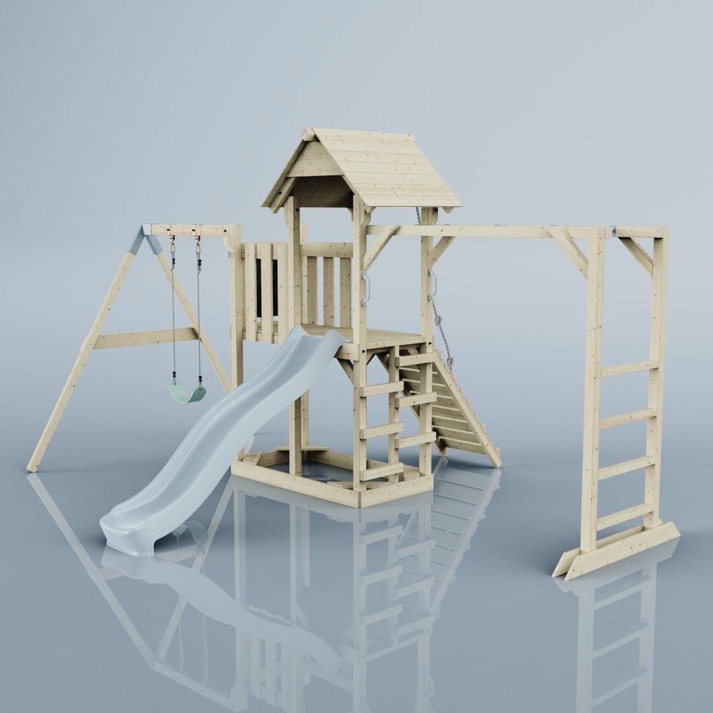OutdoorToys Spielturm Malmö aus Holz in Blau Kinderschaukel Einzel