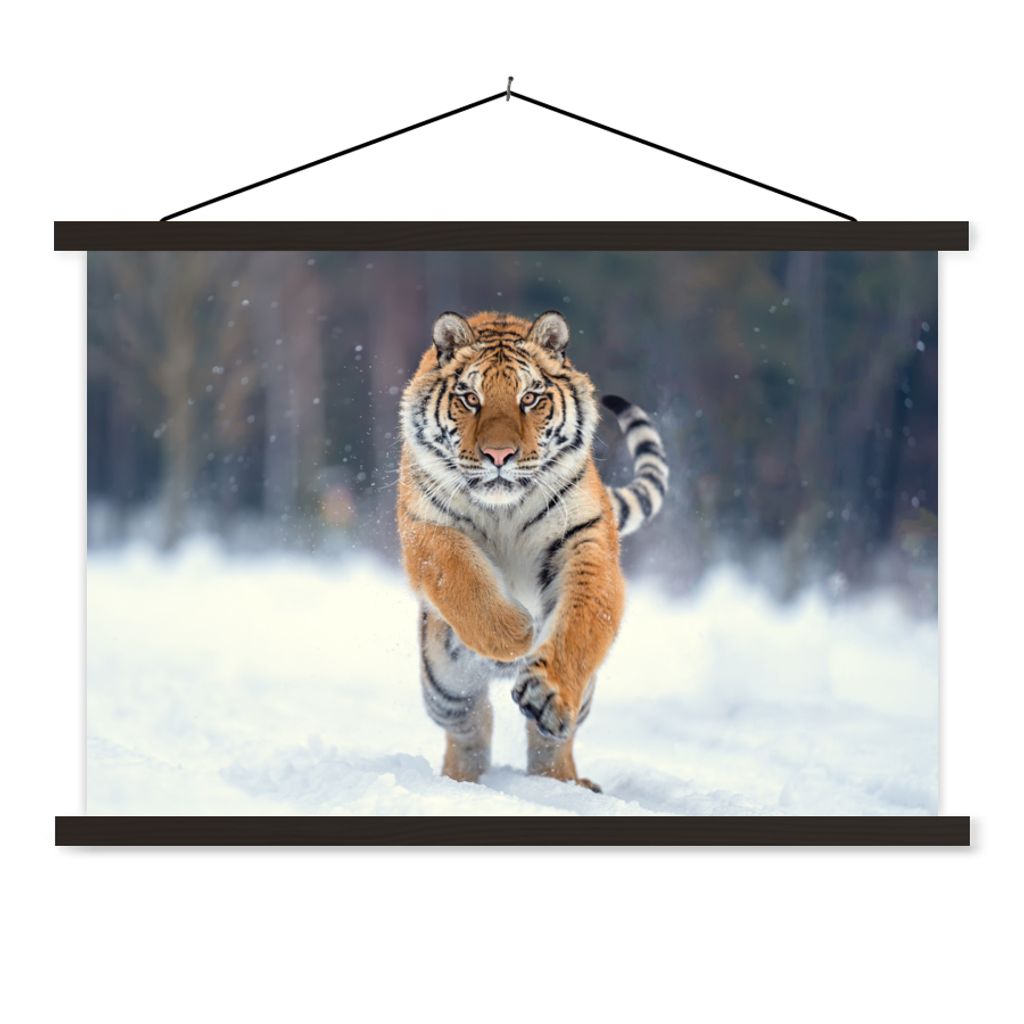 MuchoWow Textilposter Tiger - Landschaft - Schnee - Tiere 120x80 cm mit schwarzem Rahmen - Wanddeko