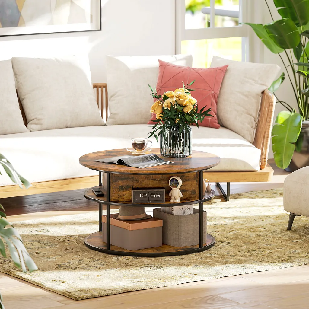 Table basse HOMCOM marron réglable en hauteur avec tablette relevable - 8
