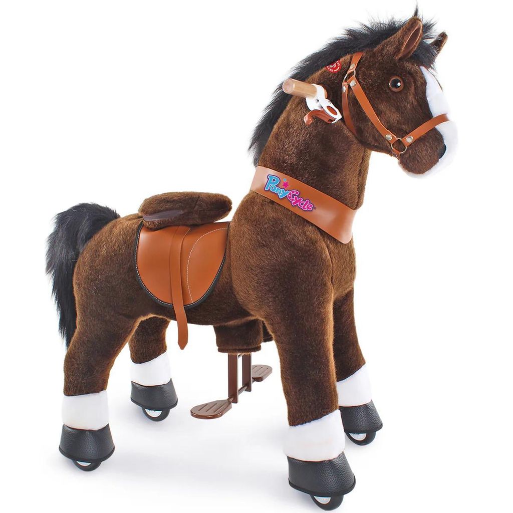 PonyCycle Pferd Tretauto dunkelbraun für Kinder von 4-7 Jahren Schaukelpferd auf Rollen mit Sound und Bremsen - Ux421