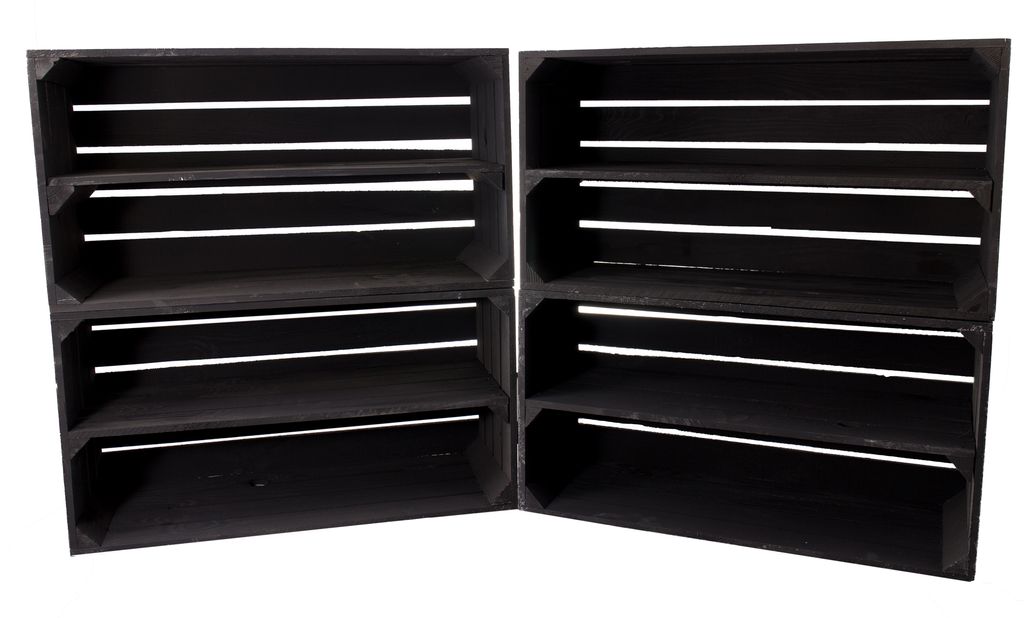 9er Set große neue schwarze Obstkiste/Weinkiste mit 2 Fächern 75cm x 40cm x 31cm Schuhregal Holzregal Bank Garderobe Kiste Box Holzkisten Regalsy...