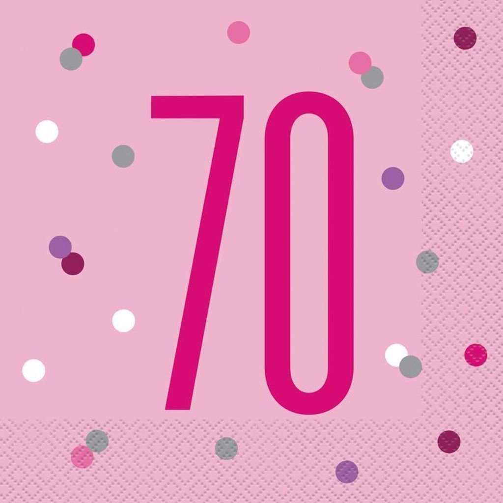 16 Servietten rosa & silber Zahl 70