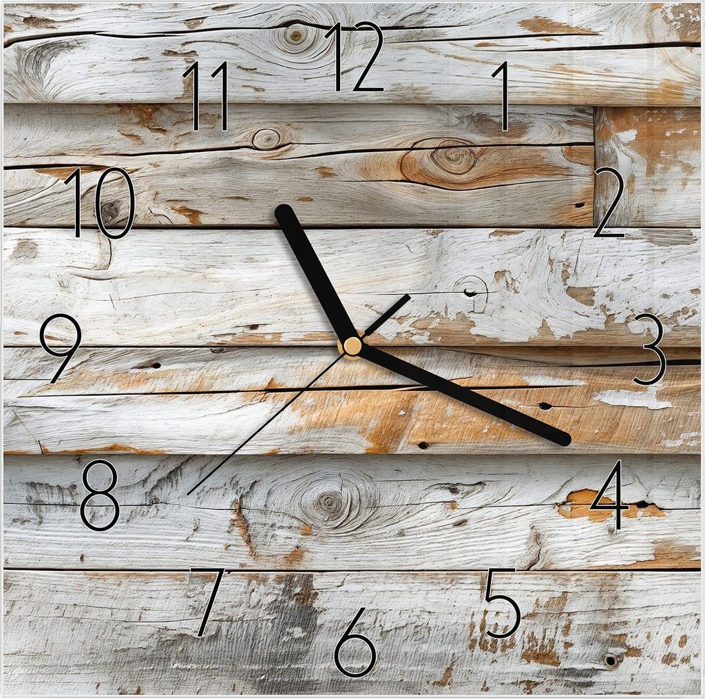 Wanduhr aus Glas mit Motiv Verwittertes Holz Brettpanel- 30 x 30 cm - inkl. Aufhängesystem