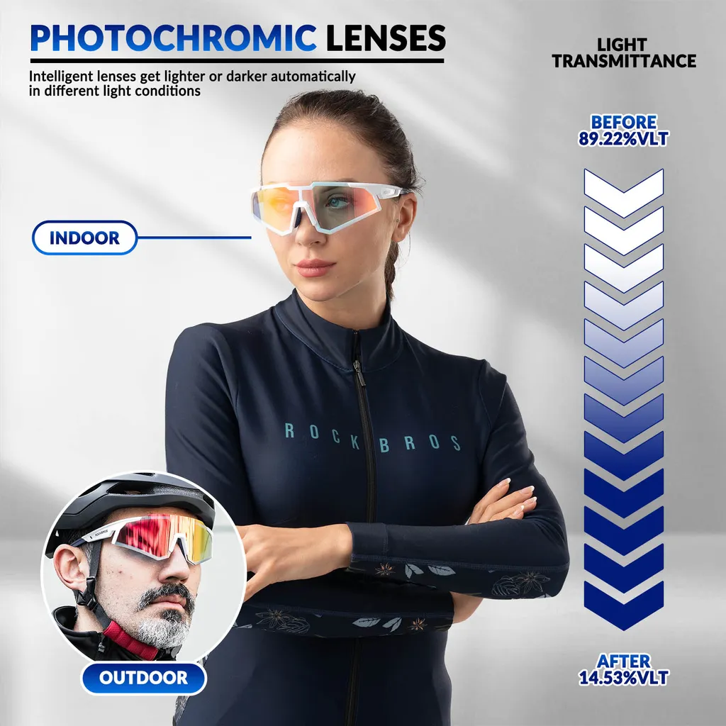 Lunettes Photochrome Vélo Anti-UV400 Design Blanc et Bleu Clair Sport