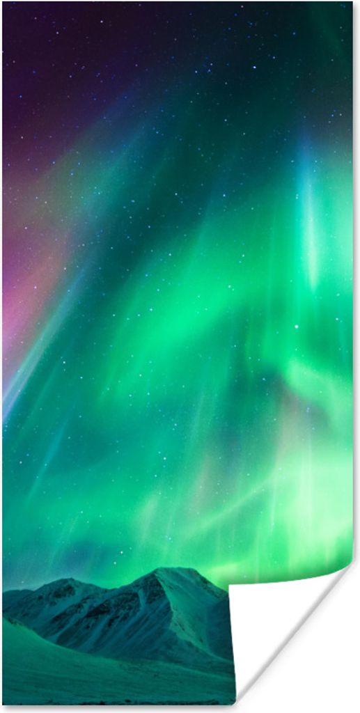 MuchoWow Poster Nordlichter - Alaska - Berg 40x80 cm - Dekoration