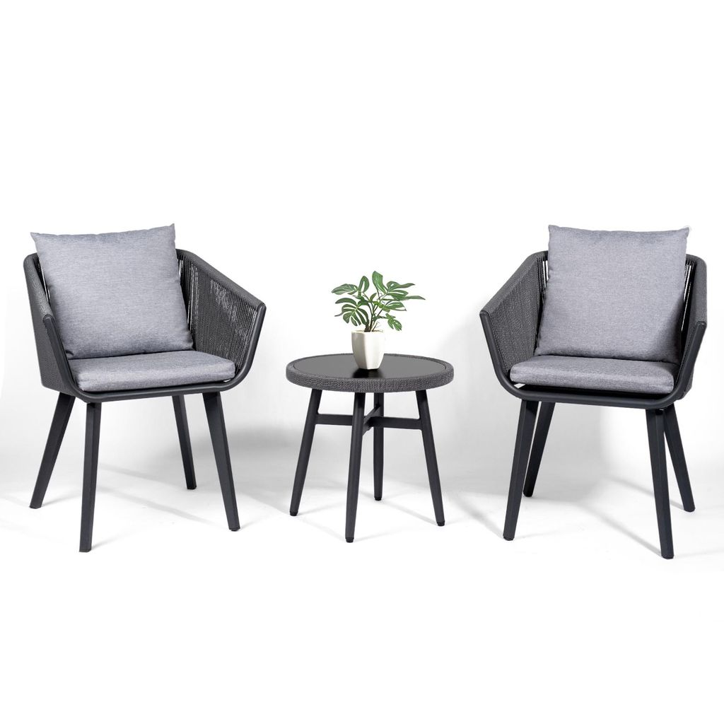 Rainsworth Gartenlounge-Set Rattan Bestehend aus 2 Sesseln und 1 Tisch mit 2 Kissen und 2 Sitzkissen