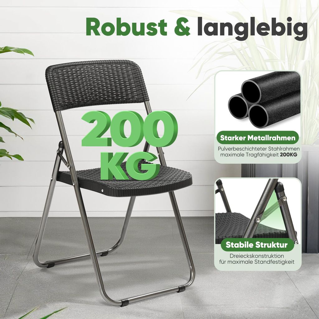 4er Set klappsthle Rattan-Optik Campingstuhl Balkon